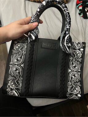 Wrangler Black Crossbody Bag with White Paisley Trim